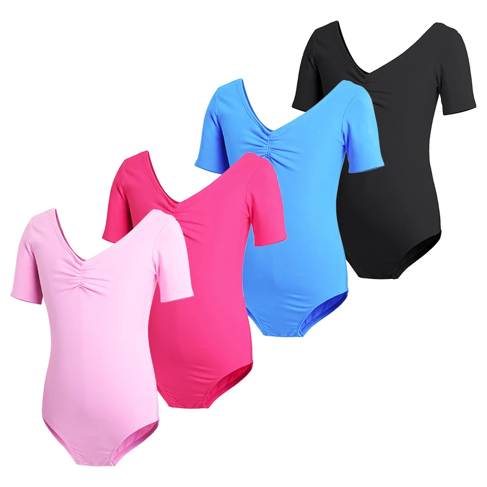 Children Spring and Autumn Dance Practice Clothing Girls Short Sleeve Ballet Leotard Girls Stretchy Easy Movement Bodysuits