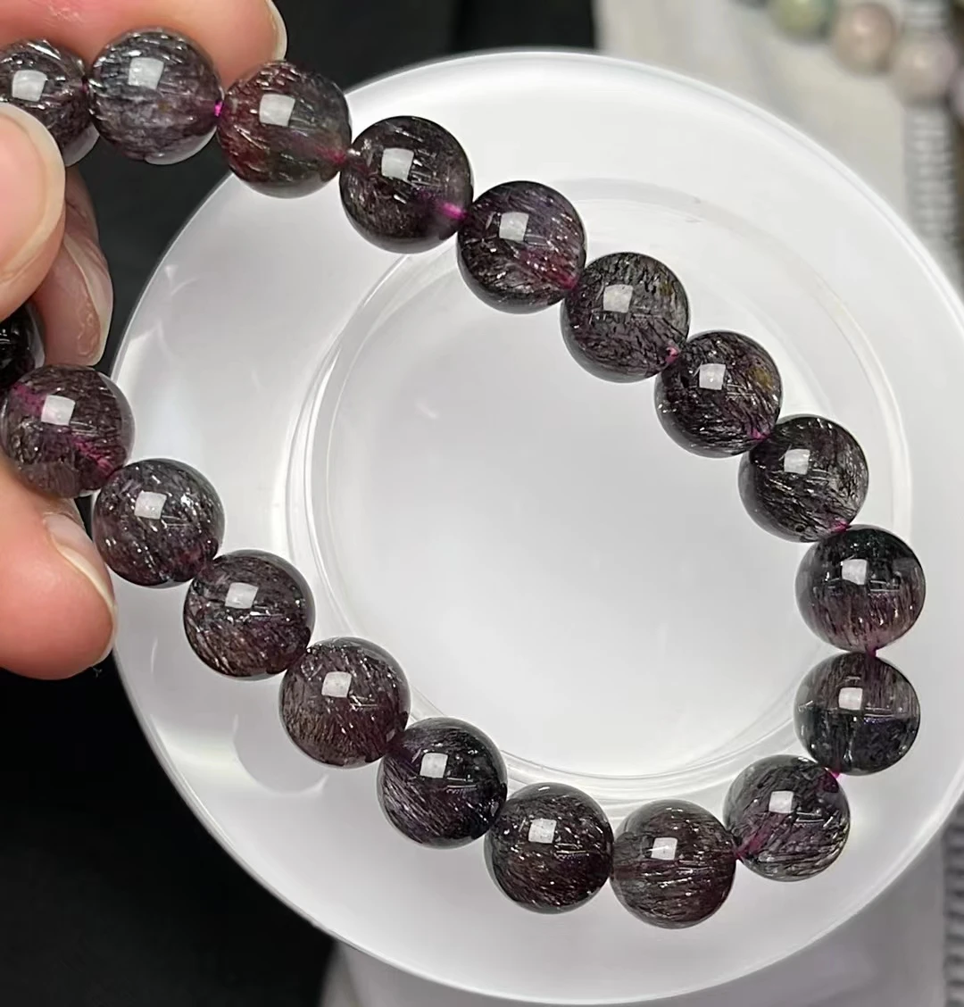 Natural Firework Black Super 7 Seven Red Lepidocrocite Quartz Bracelet Jewelry 9.8mm Woman Men Rutilated Clear Beads AAAAAAA