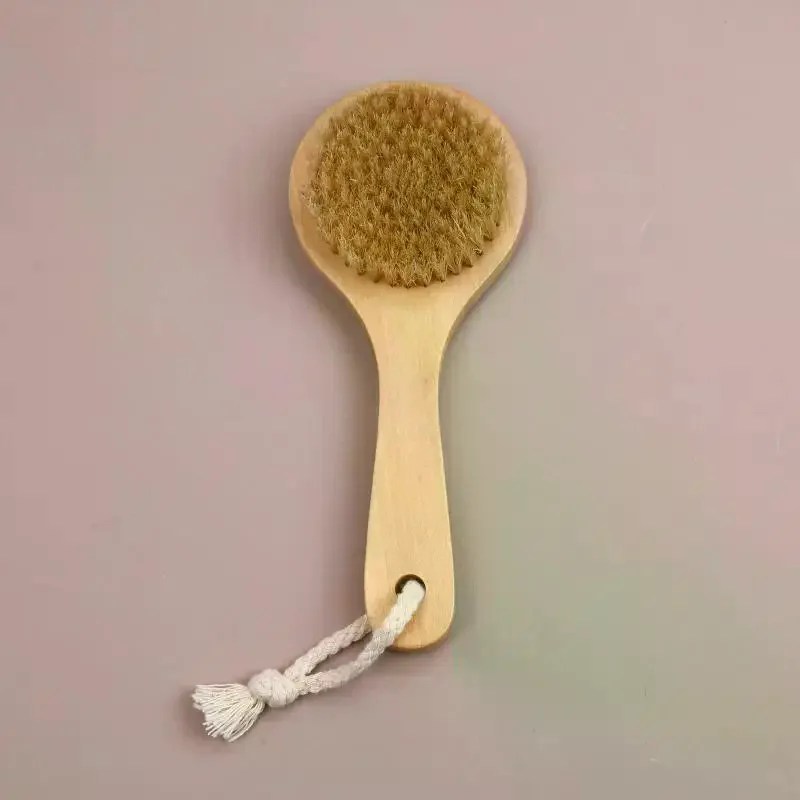 Natural Bristle Exfoliating Body Brush With Sturdy Wooden Handle And Hanging Rope For Daily Bath Shower Skin Care 1Pcs