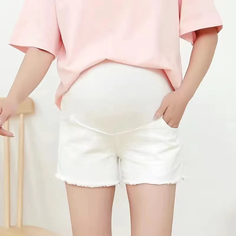 Summer Fashion Shorts Pregnant Women Denim Shorts Curling Holes Pregnant Pants Stretch Belly Pregnant Women Clothes Maternity