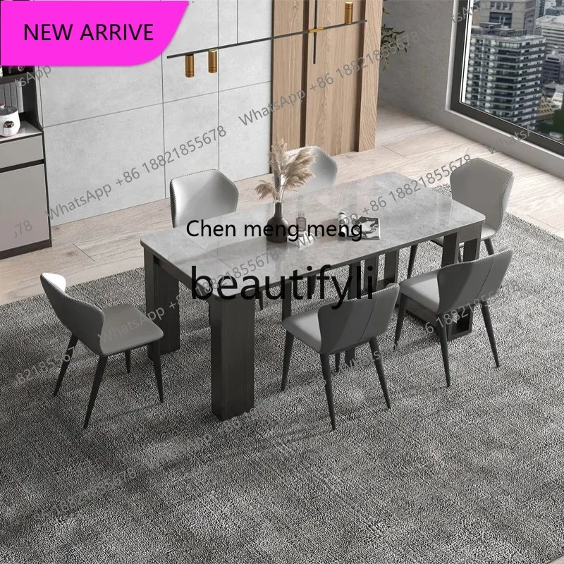 Extendable Rock Slab Dining Table Solid Wood Home  Small Apartment Folding Modern Simple Light Luxury Dining Table and