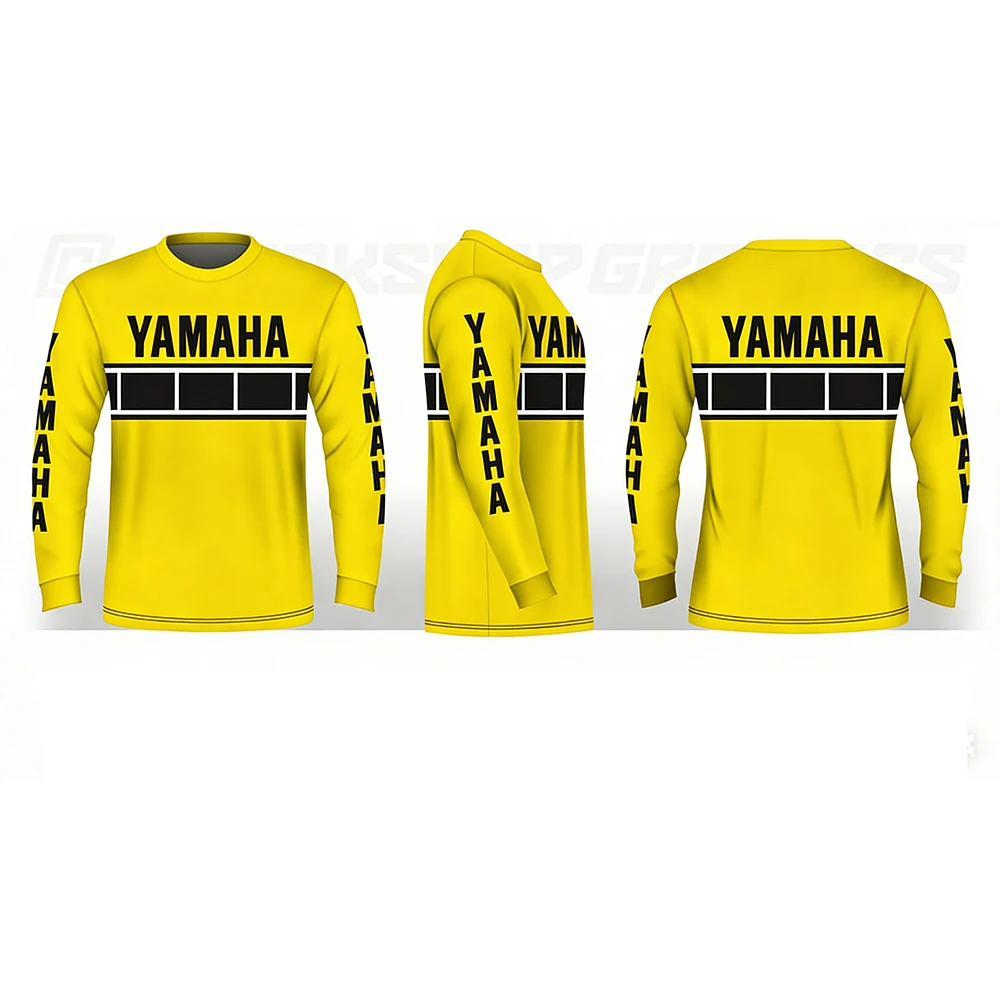 2026 summer hot item yellow Yamaha fashionable casual long sleeved men's and women's racing oversized breathable quick drying
