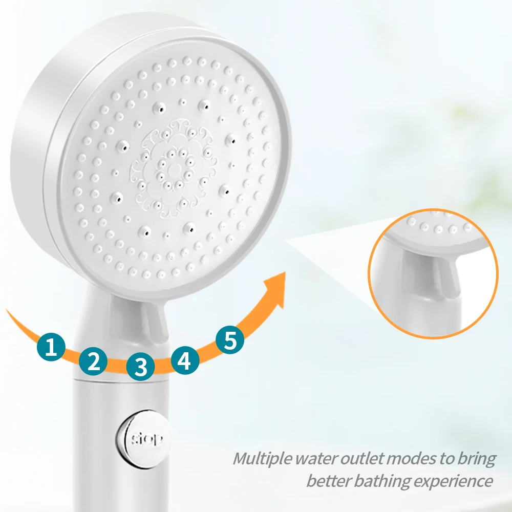 5 Mode Adjustable Shower Head High Pressure One-Key Stop Showerheads Hose Holder Water Saving Spray Nozzle Bathroom Accessories