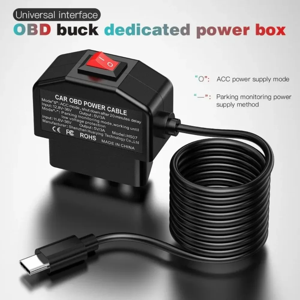 24h Parking Car Accessories Battery Protection OBD To Type C Charger Power Cable 1 Piece for Dash Camera Car DVR view 5
