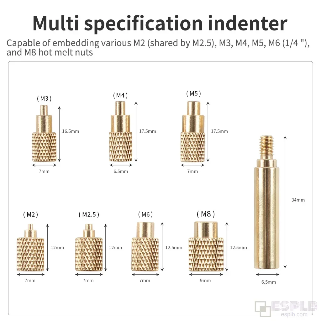 TS100 TS101 Adapter & Tips M2-M8 Heat Insert Nut Iron Tip Metal Hot Melt Nut Insertion for Standard 936 Soldering Iron Heads