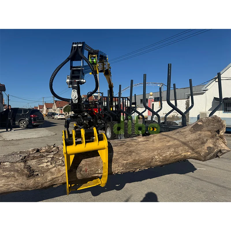 Reinforced Frame Hydraulic Log Grapple Trailer Wide Mudproof Wheels Forest Log Hauler Farm Timber Towing Trailer