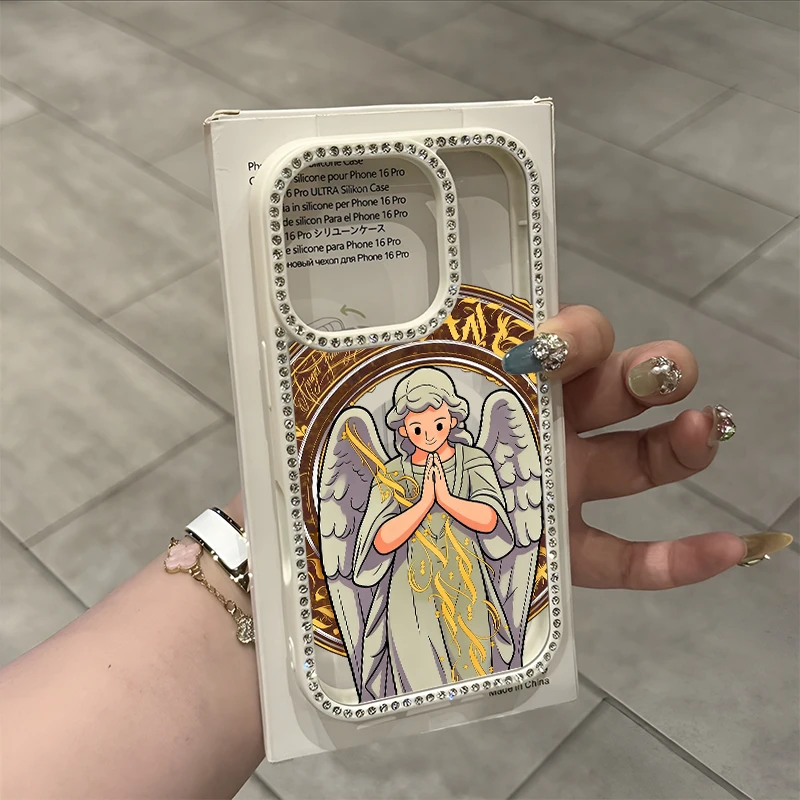 

Angle God Bling Diamond Magnetic Phone Case for iPhone 17 Air 16 15 Pro Max 14 Plus 13 Pro 12 11 16E for Male Female Shockproof