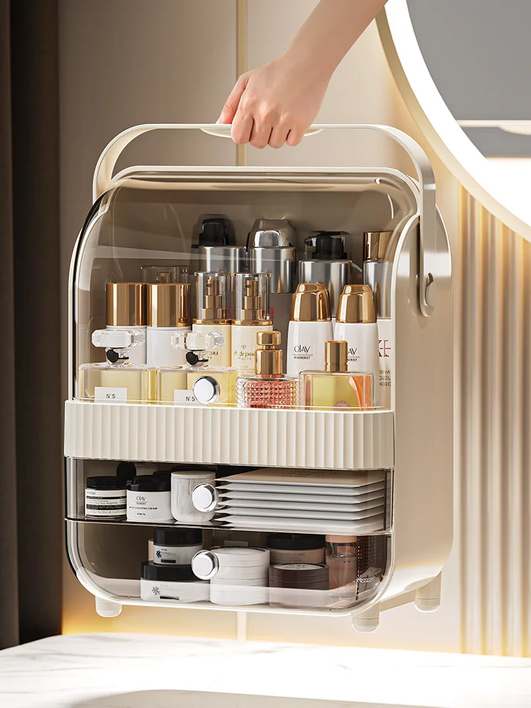 

Luxury Desktop Makeup Storage Box Multi-layer Vanity Mask Organizer Dust-proof Cosmetic Accessories Rack HEASTREW PET Material