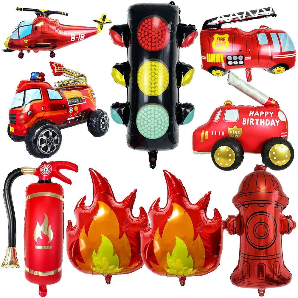 Feuerwehr-Themen-Geburtstagsparty-Dekorationen Feuerhydrant Feuerwehrauto Ampel Flammen-Folienballons Feuerwehrmann-Party-Zubehör