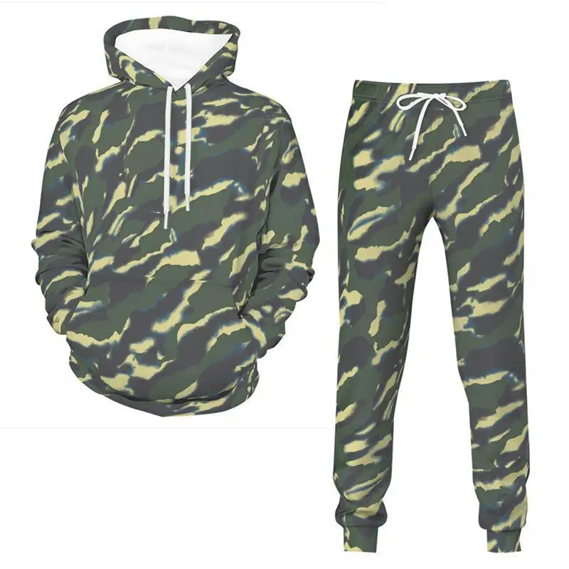 2024 New Hoodie European and American Set Men's 3D Camouflage Printed Hoodie+Pants Casual Sportswear 2-piece Set Top