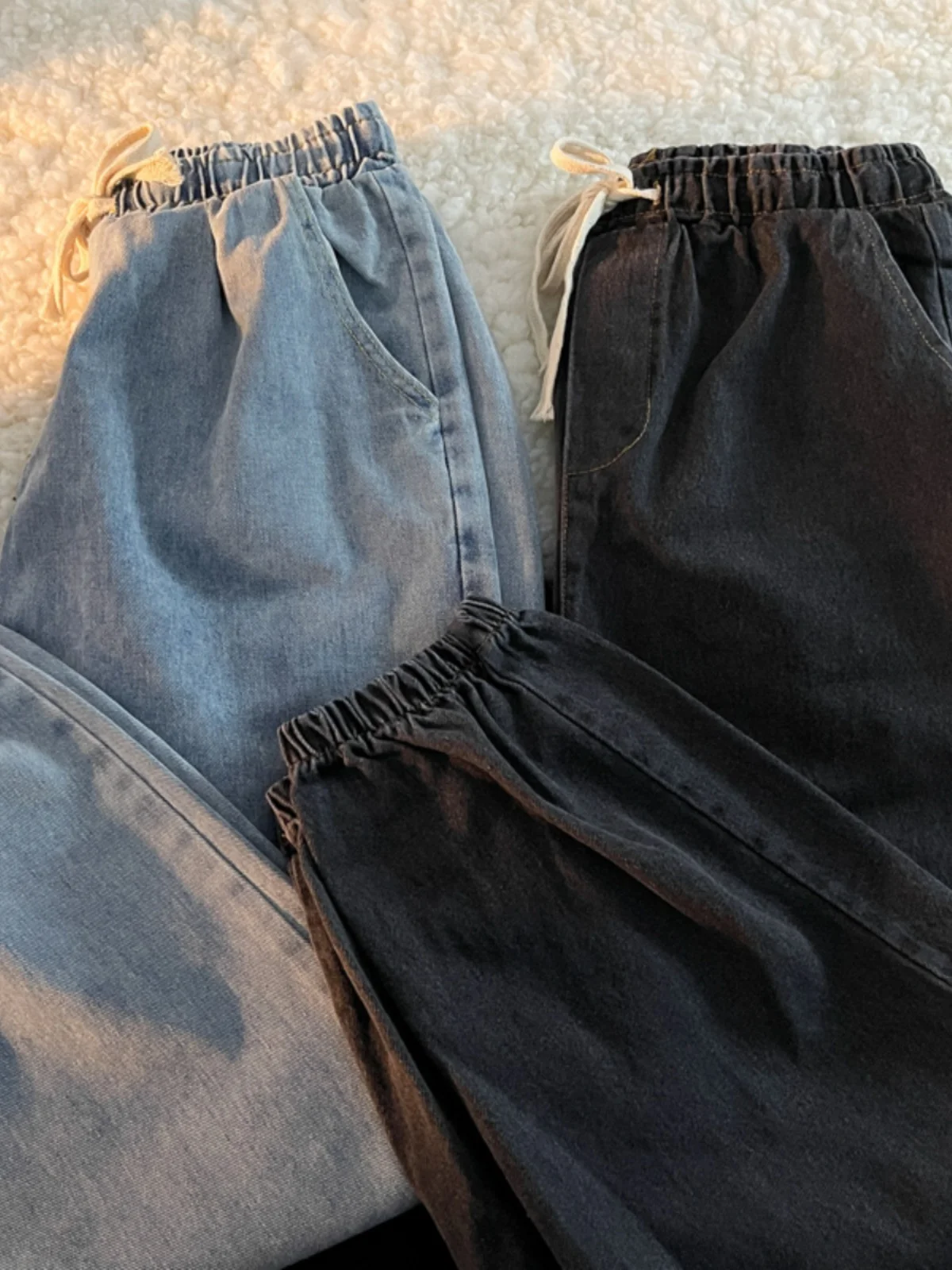 

Trendy Men's Straight Leg Jeans Dstring Waist Loose Casual Pants Autumn Spring Faionable Wide Leg Long Trousers