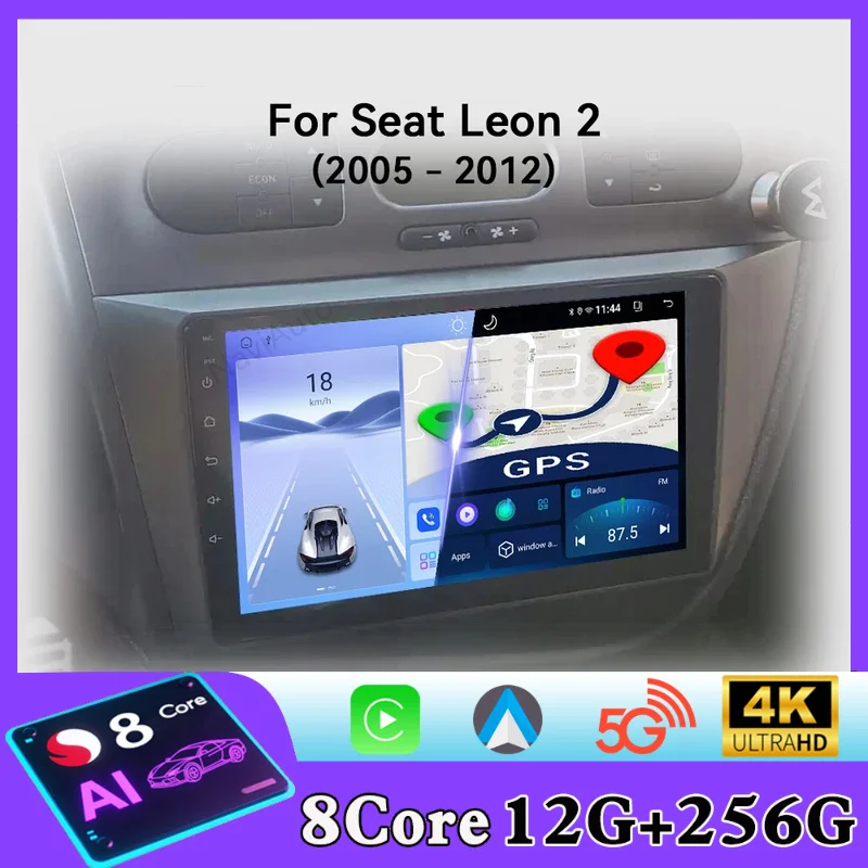 Radio para Auto Android para Seat Leon 2 MK2 2005-2012, Reproductor Multimedia Automotriz, Reproductor de Video, Navegación GPS, Pantalla Carplay, Estéreo para Auto