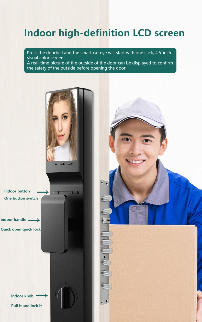 Tuya Ttlock WIFI Waterproof Wooden Door Smart Lock Night Monitoring Face Recognition Voice Call Anti-theft Smart Lock