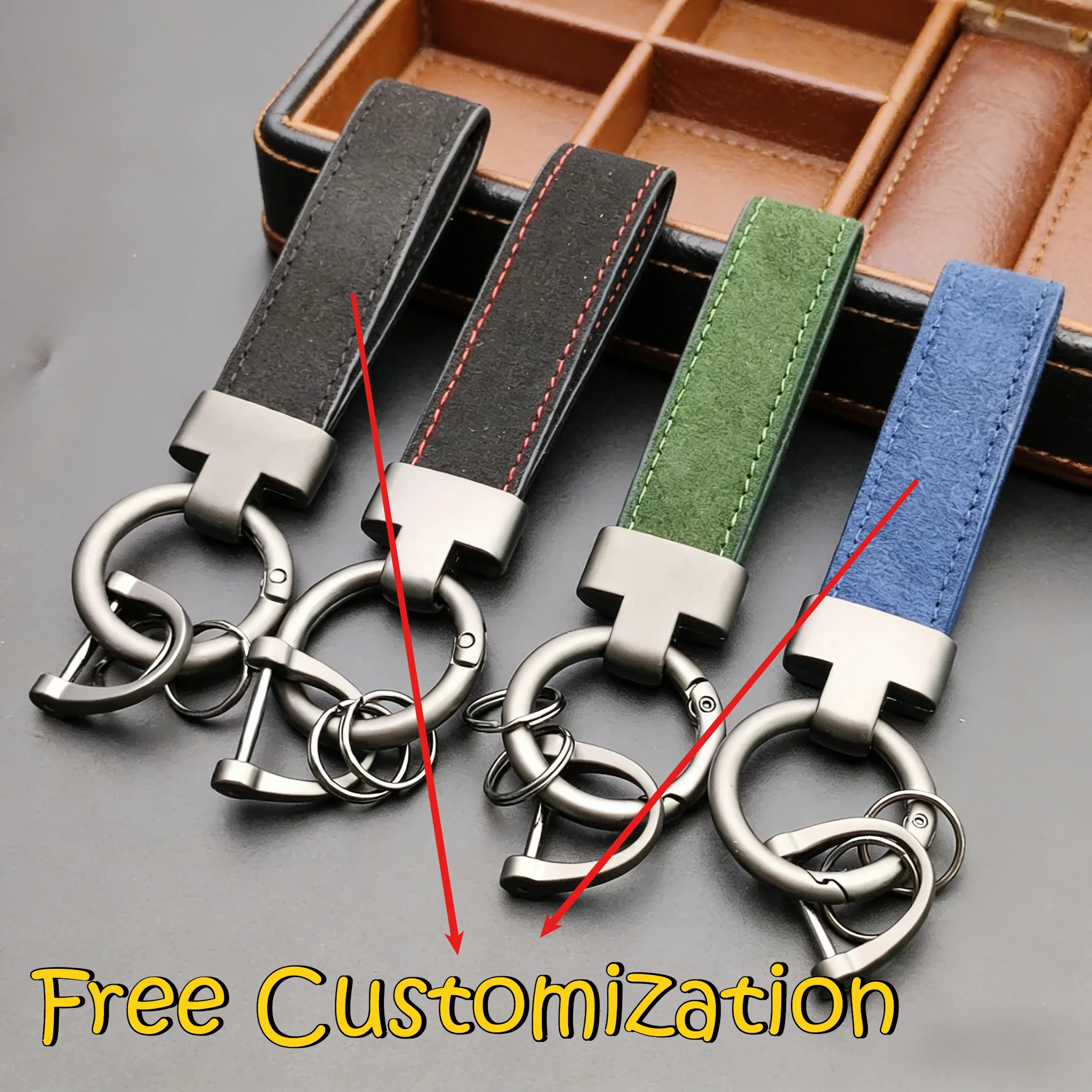 

Premium Leather Suede Men Keyring Women Car Pure Color Buckle Anti Keychain Lost Luxury Fashion Ornament Accessory Key Ring Gift