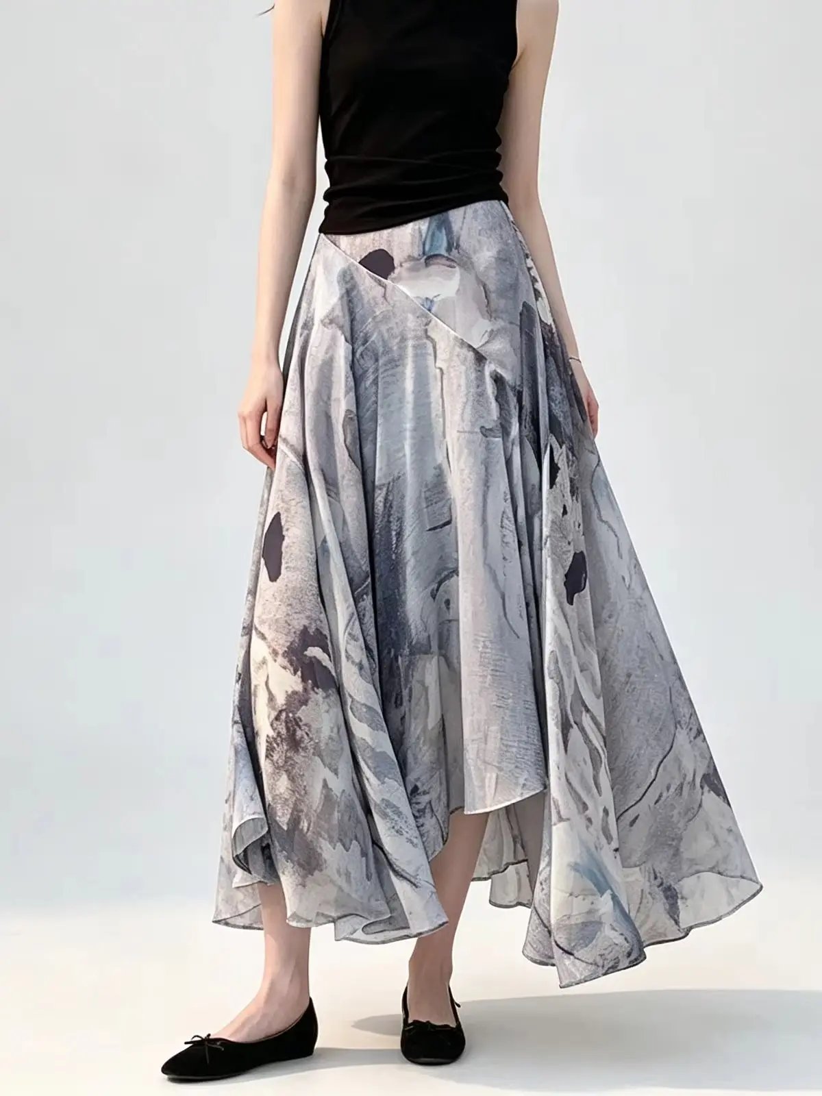 Women's Purple Tie-Dye Casual A-Line Midi Skirt Elegant French Street Style Vintage Holiday Long Skirt Fashionable Clothing 2026