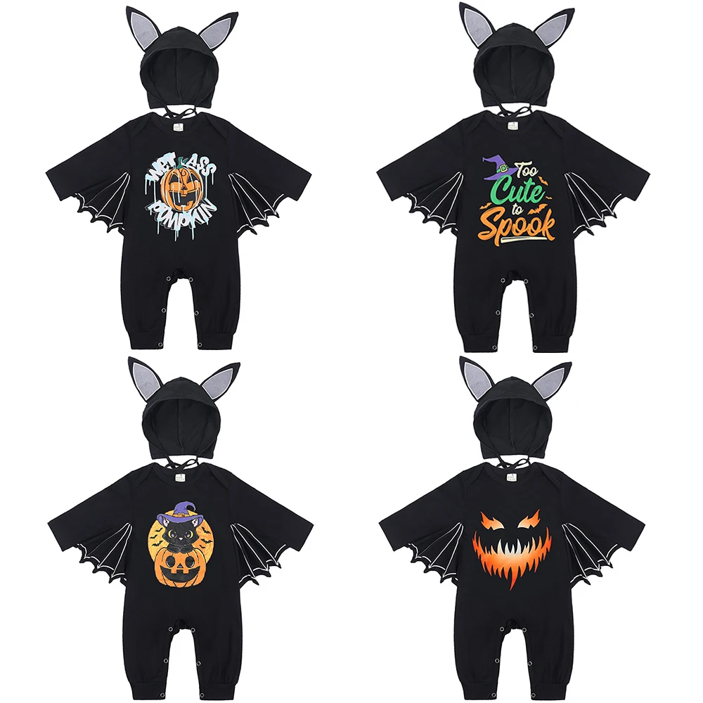 Umorden nova chegada roupas de halloween para bebês meninos meninas batbaby bat traje macacão abóbora assustador impressão 3-6m 6-12m 12-24m