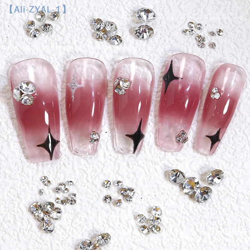 【ZYAL-1】6 Griglie Fondo a punta mista Strass per nail art Gemme lucide di cristallo colorato 3D adatte per forniture per nail art fai da te