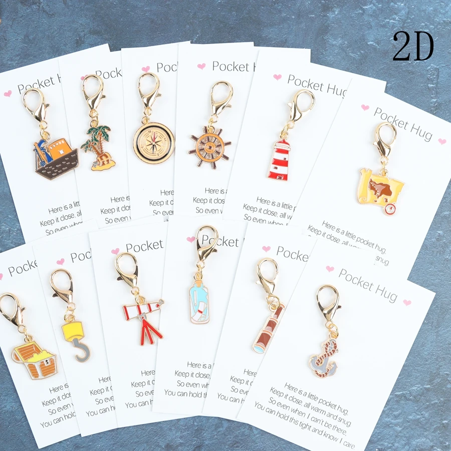 12pcs Cartoon Nautical Treasure Hunt Keychain Items, Including a Pocket-Sized Greeting Card, with Accessories Such as Ropes, Map