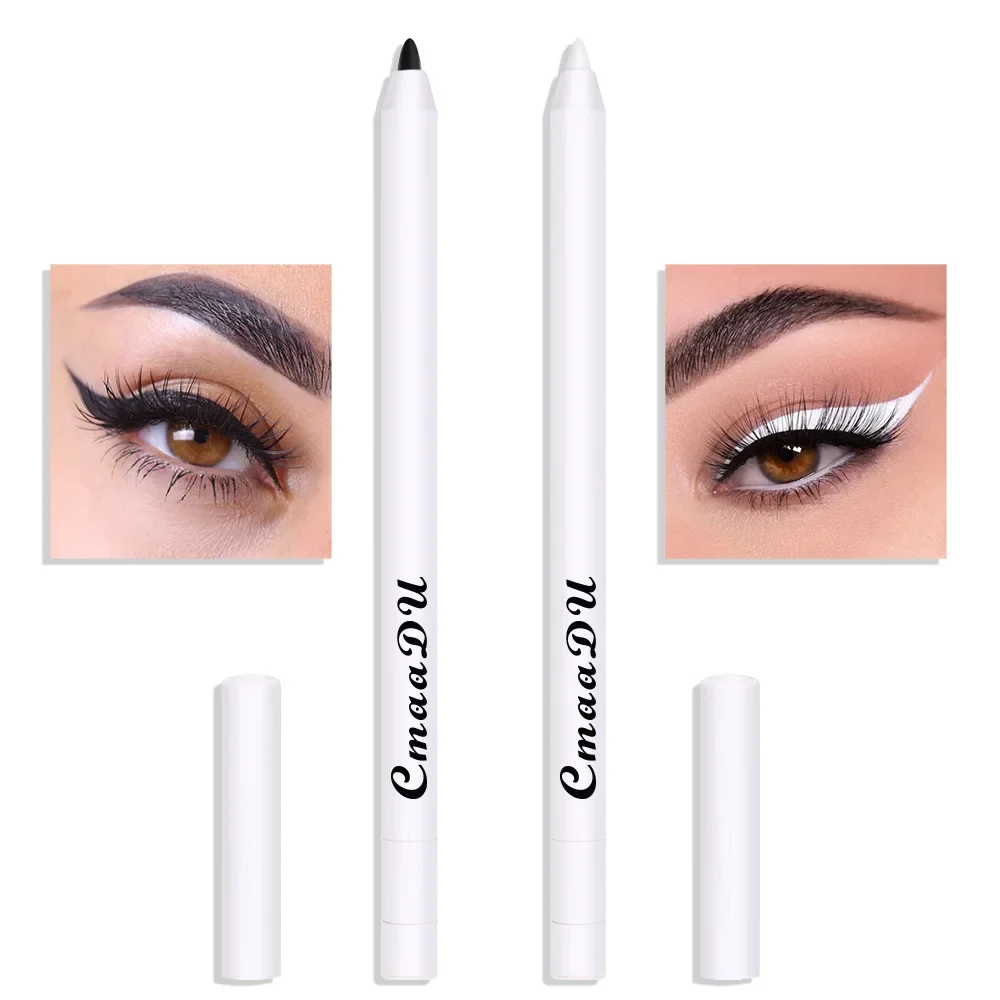 CmaaDu Matte White Black Eyeliner Gel Pencil Set Smooth Waterproof White Black Eye Liner Tint Lying Silkworm Pen Cream Makeup