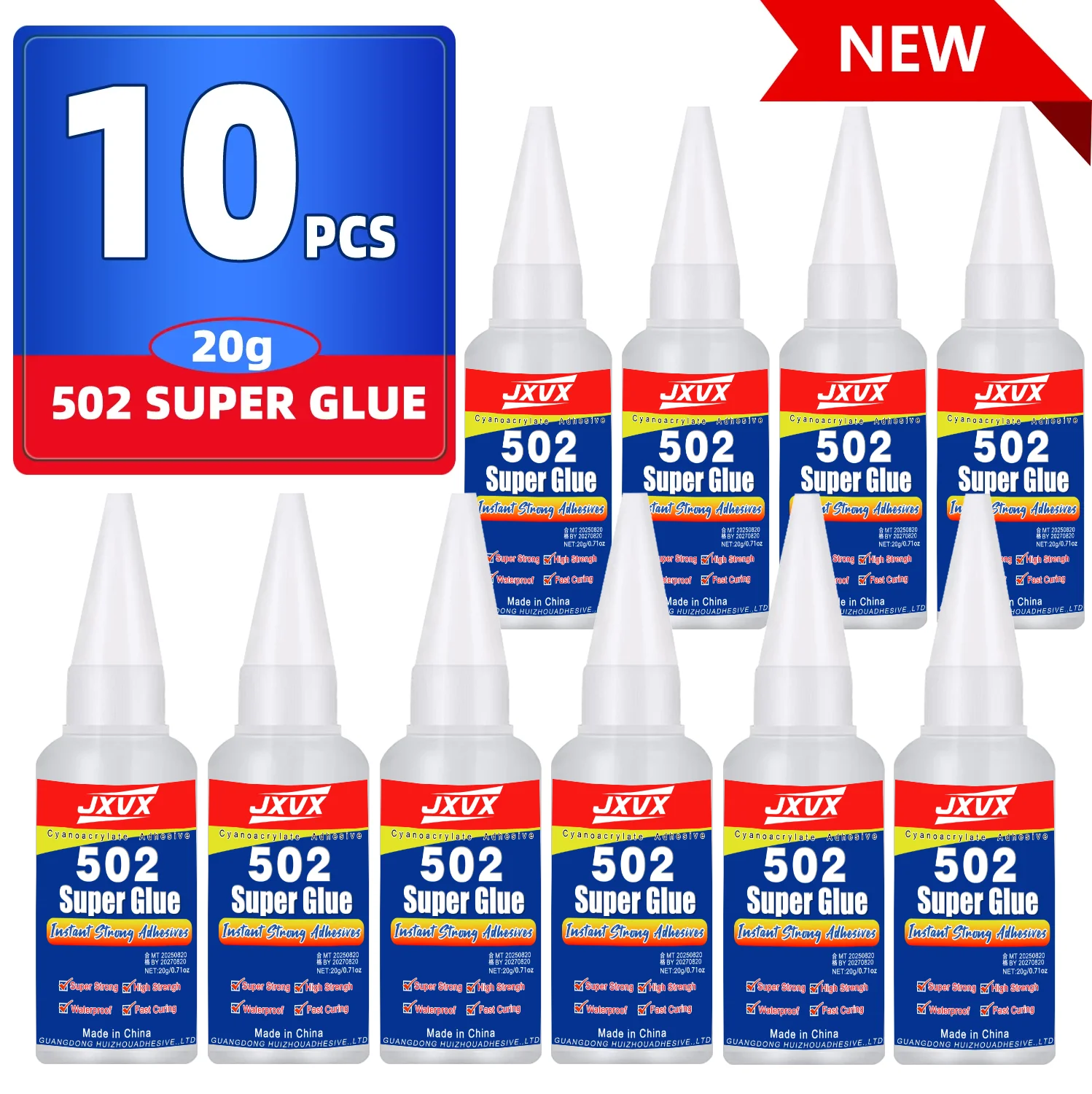 Cola super forte 502, extra forte, instantânea, de secagem rápida, adesivo de cianoacrilato, couro, borracha, madeira, metal, vidro, ligação forte, cola líquida de baixo odor, ferramenta que inclui dispensador de precisão.