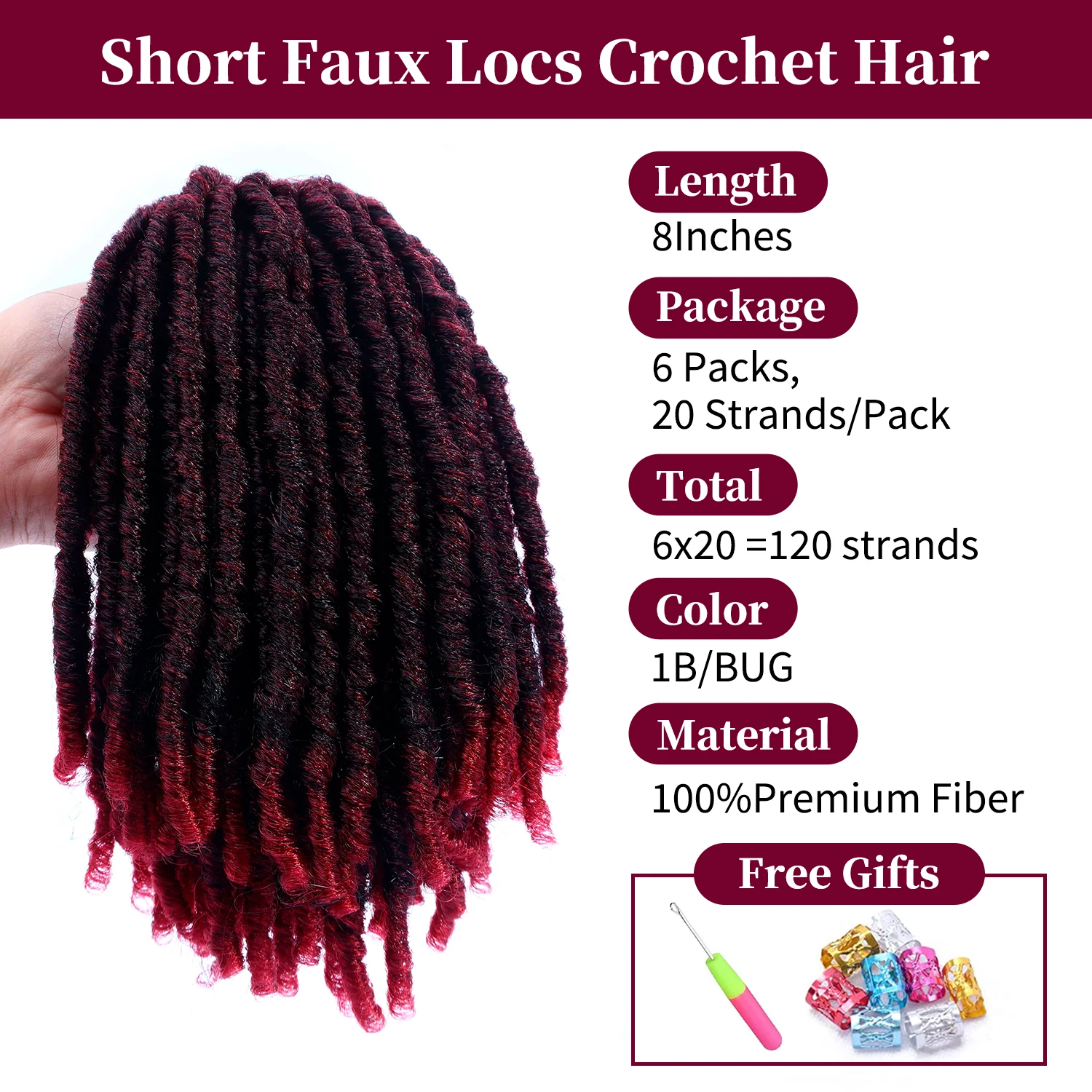 Short Dreadlock Crochet Hair for Black Women Pre-looped Soft locs,  Synthetic Braids Hair Dreadlocks Extensions