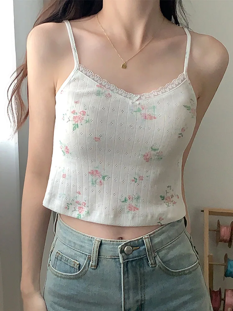 8colors korean ins style camisole women Sexy Lace Short tank top female summer 2022 sleeveless slim crop tops womens (X2022)