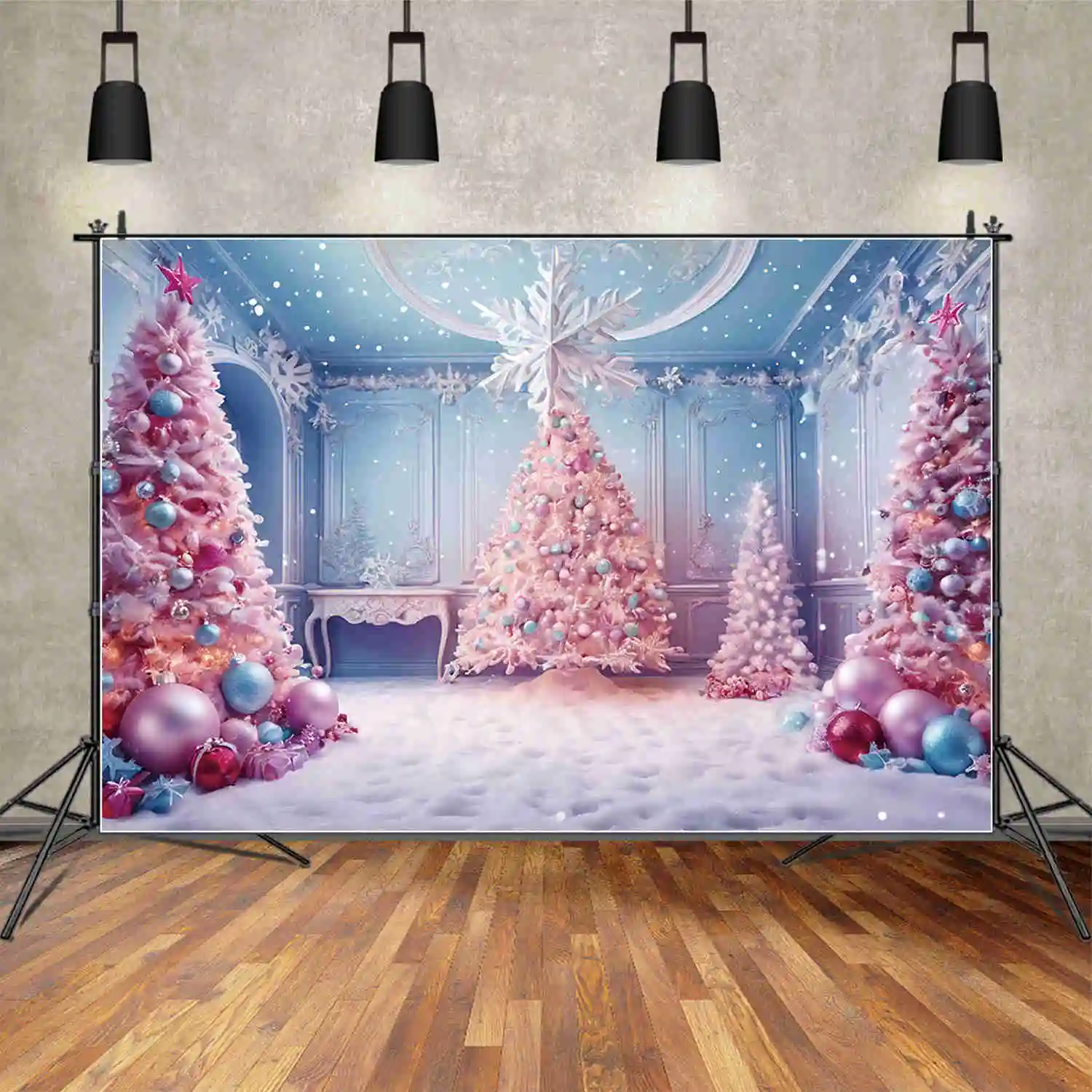 MOON.QG Light Christmas Christmas Tree Background Children Western Shimmer Ornamented Tree Backdrops Party Photocall Supplies