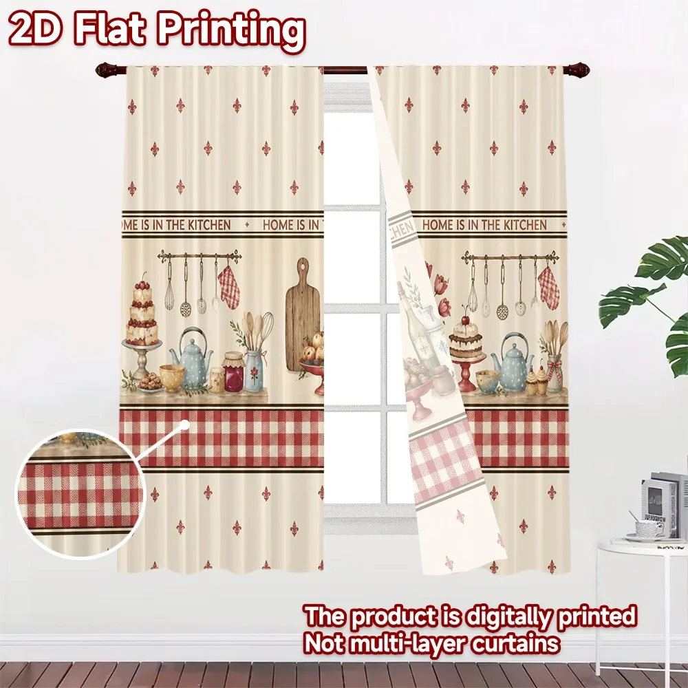 2D FLAT PRINTING 2pcs Curtains (Without Rod) Cozy Kitchen Counter Decor Minimalist Chic Curtains Prints Light Filtering Curtains