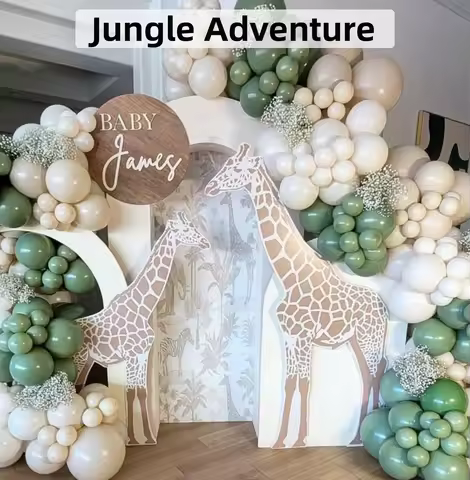 Mehofond Custom 2-Sided Jungle Toile De Jouy Safari Kids Birthday Party Baby Shower Covers Chiara Arch Background Decor Backdrop