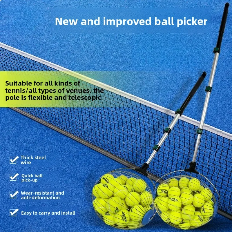 Upgraded Tennis Ball Collector Portable Retractable Rolling Ball Picker Basket Tennis Training Ball Retrieval Tool