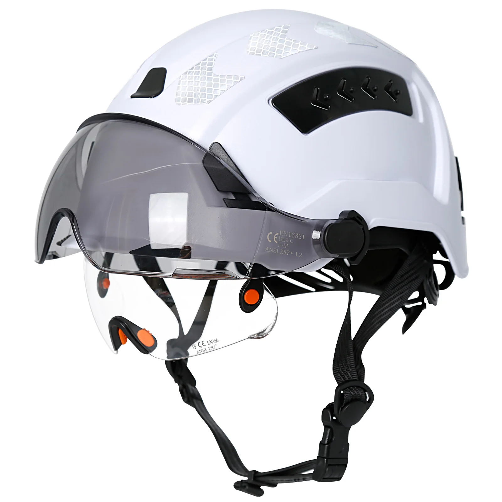 Casco de seguridad para construcción CE con gafas dobles, viseras integradas, pegatinas reflectantes, casco duro ANSI, gorra de ingeniero de trabajo Industrial