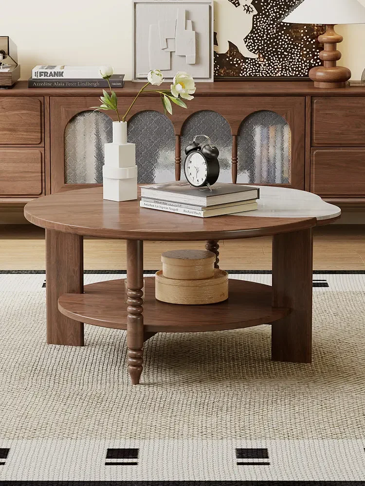 b11-7.2 vintage wooden small coffee table, solid wood coffee table, living room, petal round coffee table