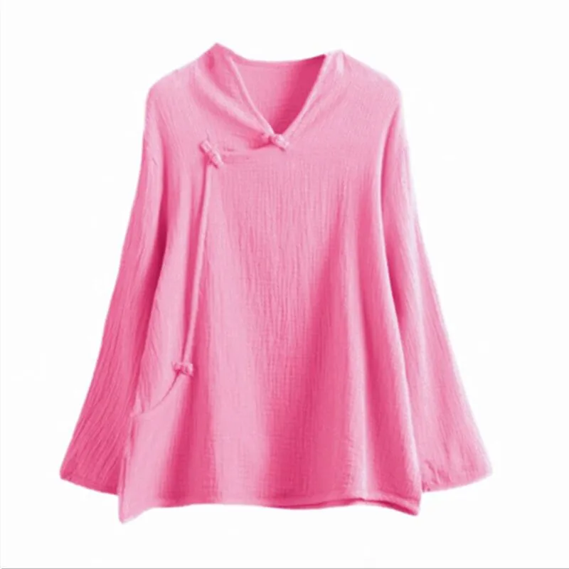 2026 Autumn long sleeve Vintage women blouse Fashion Chinese style loose casual cotton linen shirts tops camisas female clothing