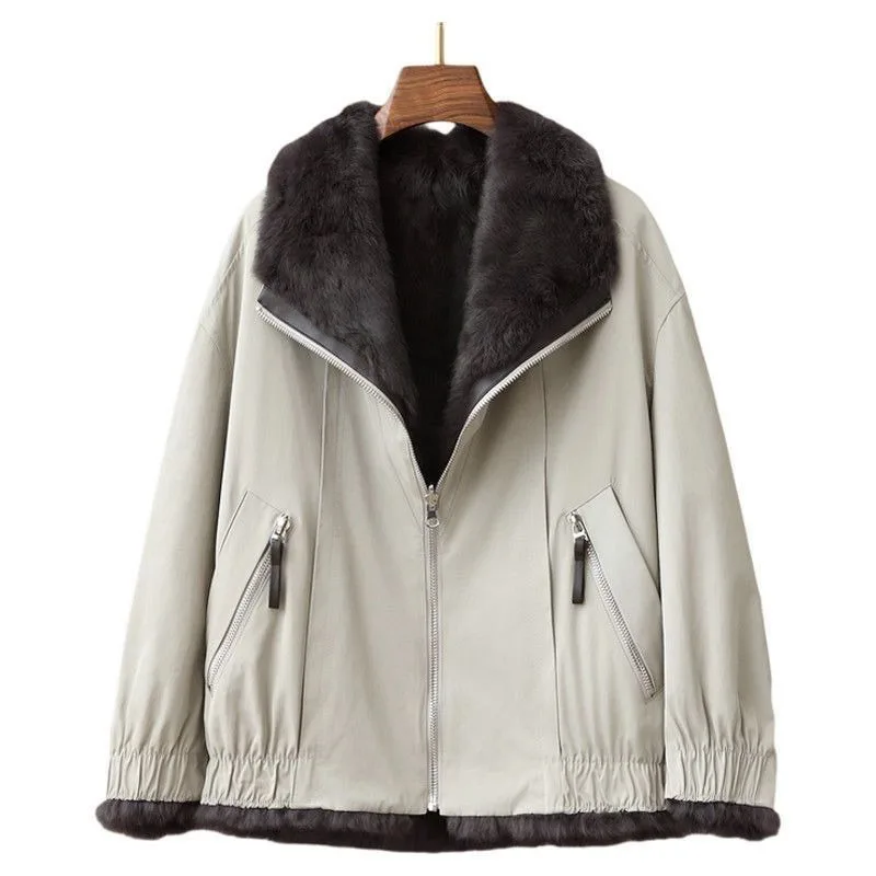 New Korean Version Autumn Winter Fashion Rabbit Fur Two Wear Women's Overcoming Casual Fur Liner Two-sided Coat Women's Clothing