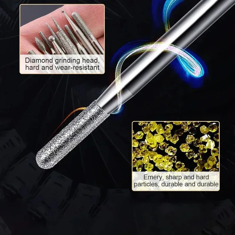 30Pcs Diamond Burs Set Rotary Tool Accessories 2.35/3mm Shank for Dremel Electric Grinder Abrasive Drill Bits with Storage Box