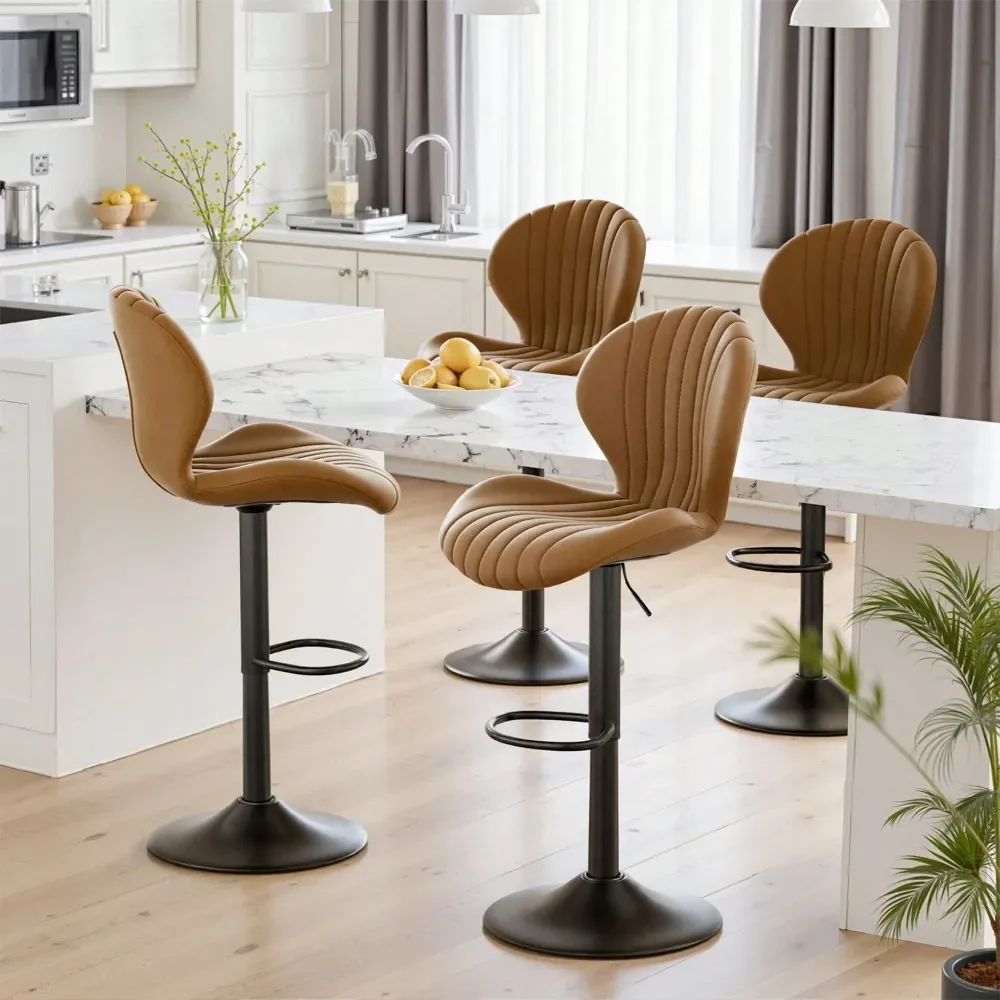

Bar Stools Set Of 4,Modern Swivel Bar Stools, Adjustable Upholstered Bar Stools With High Backrests, Easy Assembly In 35 Minutes
