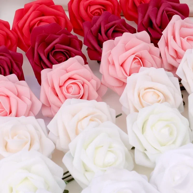 50/5 pezzi di fiori di rosa artificiale fai da te bouquet da sposa schiuma di velluto rosso fiore di rosa finto San Valentino regalo per la festa della mamma decorazione del partito