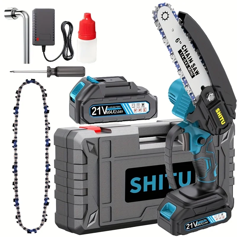 

Cordless portable mini chainsaw, handheld battery powered super saw, equipped with manganese steel chain, with safety lock, adop