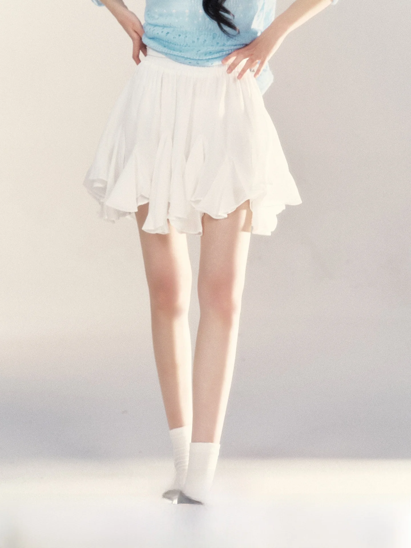 

High Waist A-Line Skirt White Women's Spring New Sle Commute Korean Version Small Wild Berries High-End Sensation