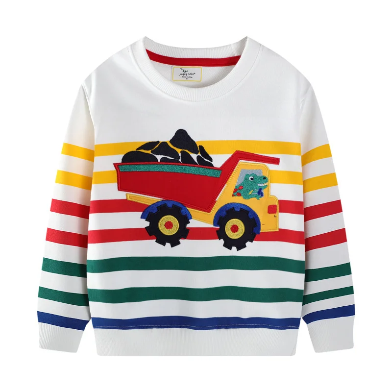 Metri di salto Design Felpe per ragazzi a righe Camion Car Ricamo Camicie con cappuccio Abbigliamento per bambini Top autunnali a maniche lunghe
