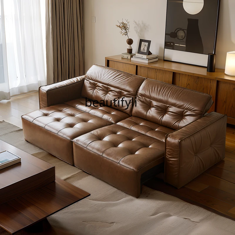 

Electric functional sofa leather retractable adjustable retro style sofa bed can sleep or lie down