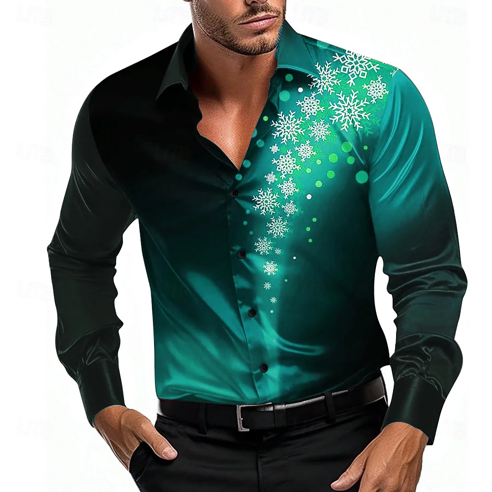 Christmas men's shirt snowflake long sleeved shirt fashionable casual party evening wear daily holiday men's clothing