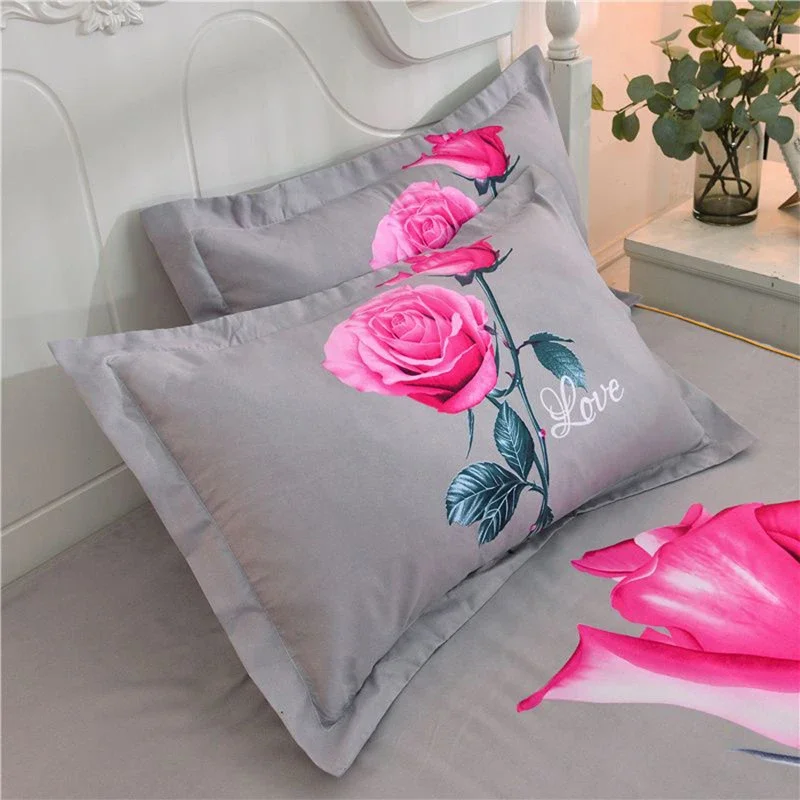 WASART-Jupe de lit imprimée à fleurs roses pour couple, couvre-lit de mariage, linge de lit de luxe, drap double, king size, 2 personnes, 150/180