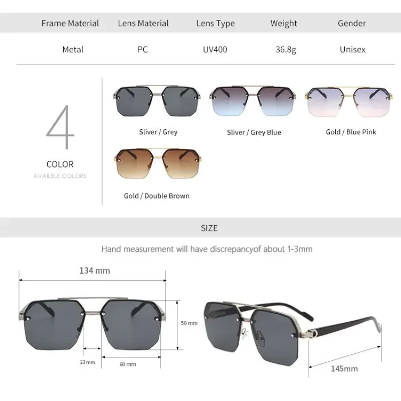 Men's Fashion Classic Half Frame Sunglasses Neutral Fashion Square Premium Sunglasses Outdoor Driving UV Protection Glasses