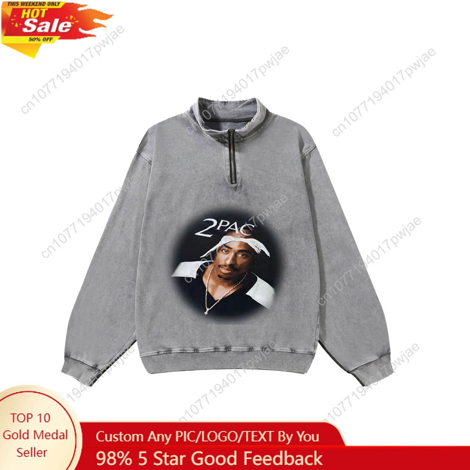

Tupac Hip hop Rapper 2Pac Custom Retro Sweatshirt Mans Womans Half Zipper Vintage Sweat Shirt Photo Custom Made Tops