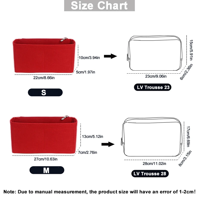 EverToner Felt Insert for LV Trousse 23 28  Toiletries Bag Inner  Support Type Lined with Zip Cosmetic Bag