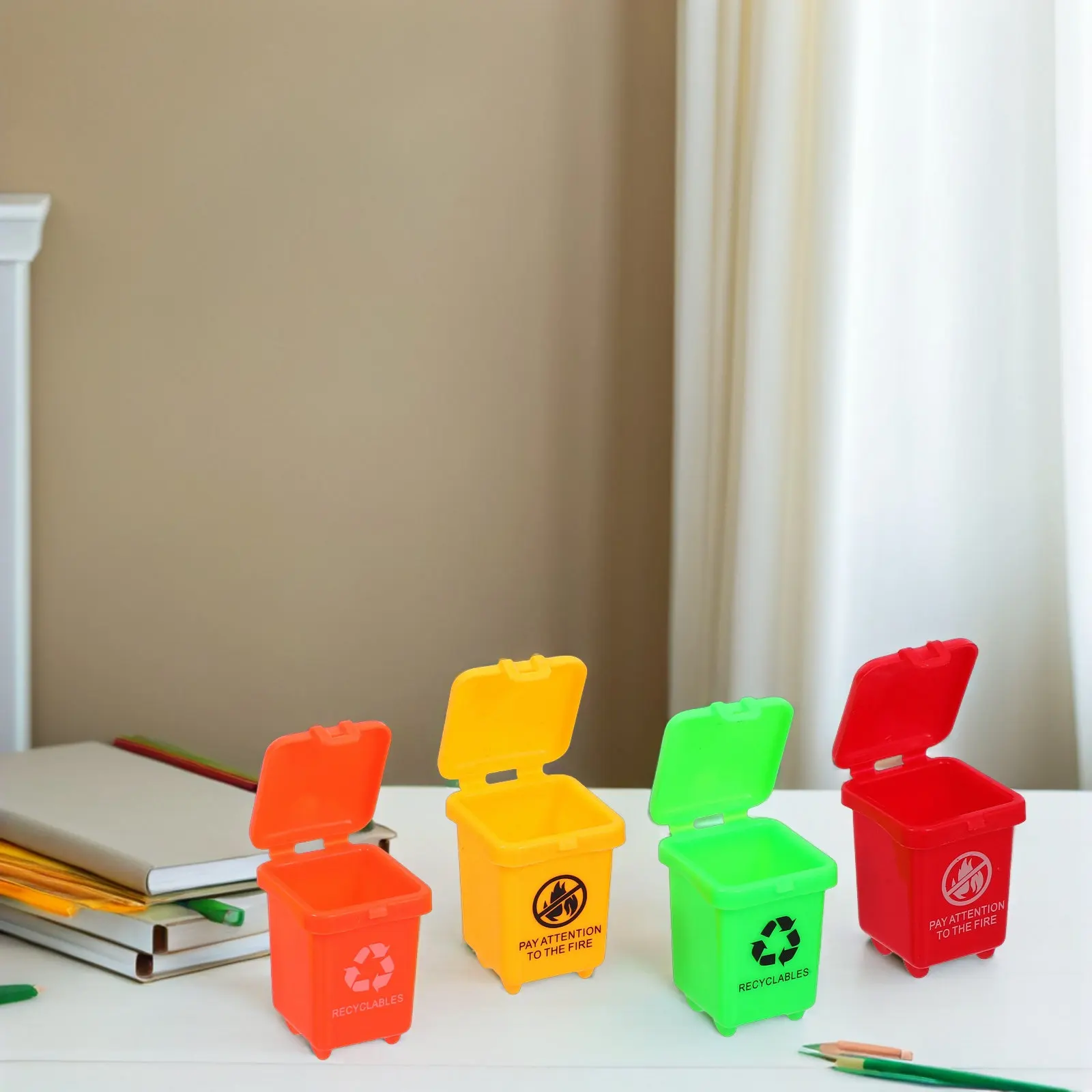 20Pcs Mini Recycling Bin Set Realistic Plastic Small Trash Cans for Kid Cleanup Activity Roleplay Educational Waste Sorting