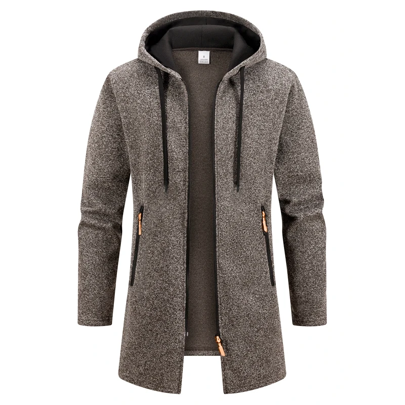 الخريف الرجال سترة طويلة بلوزات عادية مقنعين بالأزرار الرجال أبلى بطانة سمكا الدافئة هوديس المعتاد الشتاء سترة علوية #4