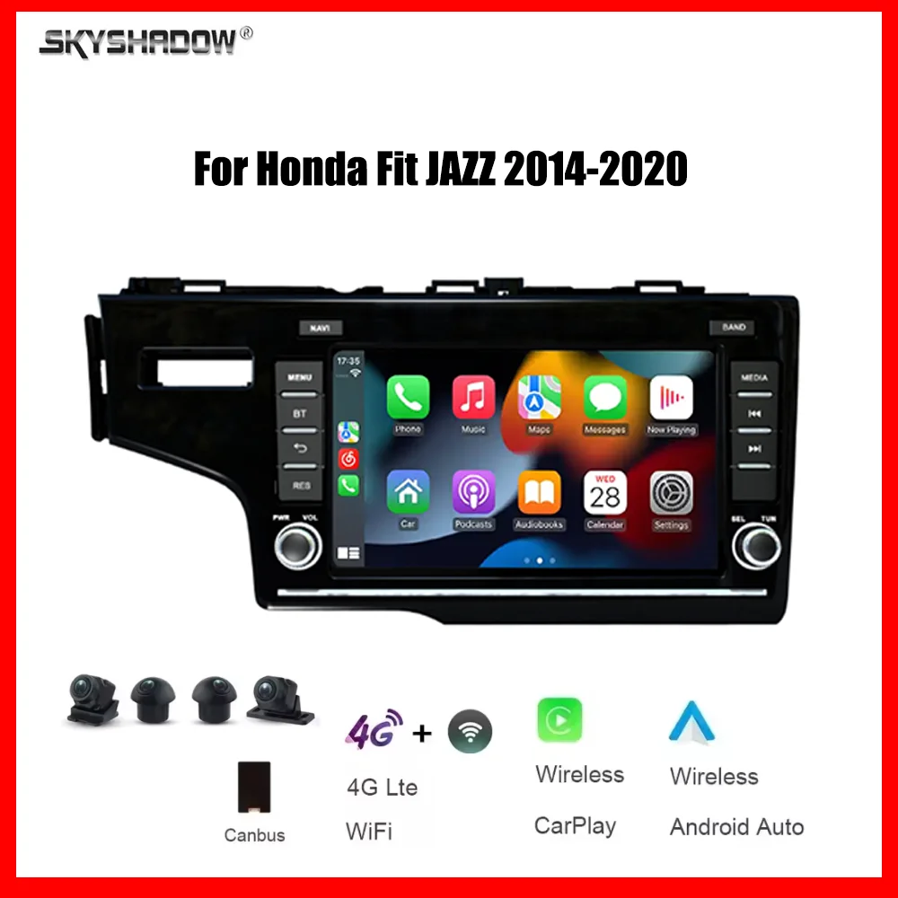 

8-дюймовый мультимедийный проигрыватель для автомобиля с CarPlay, Android 15, 8-ядерным процессором, 12 ГБ ОЗУ + 256 ГБ памяти, 4G, Bluetooth, GPS-навигацией и радио для Honda Fit JAZZ 2014-2020 годов выпуска