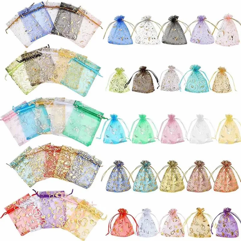 7x9/9x12/10x15/13x18CM 20pcs Organza Decoration Drawable Wedding Party Gift Pouches 20 Color Important External Parts Of Jewelry